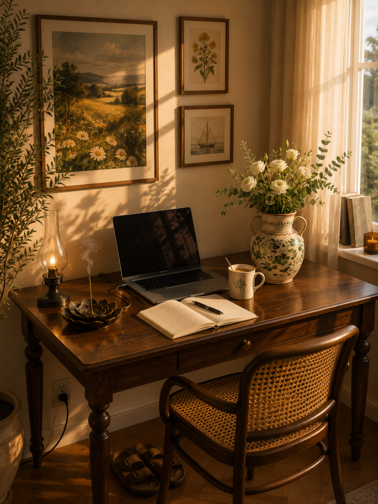 Cozy Vintage Desk Ideas 
Warm Home Office Inspiration