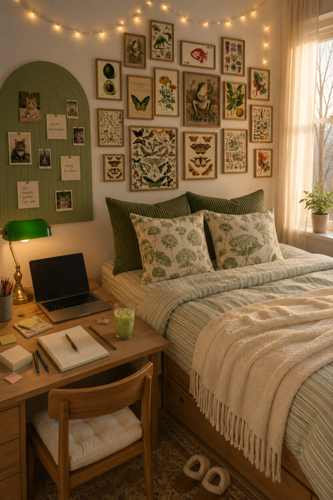 Cozy Dorm Room Ideas | Warm & Green Study Bedroom Inspiration