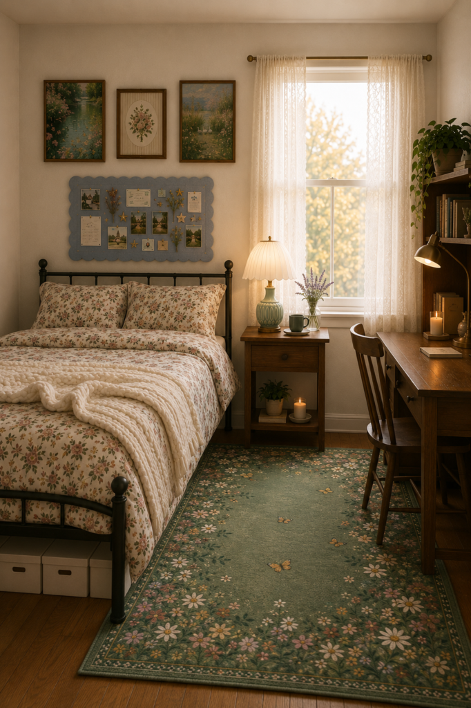 Cozy Cottagecore Dorm Room  Vintage College Bedroom Inspo